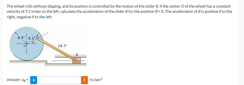 Solved The wheel rolls without slipping, and its position is | Chegg.com