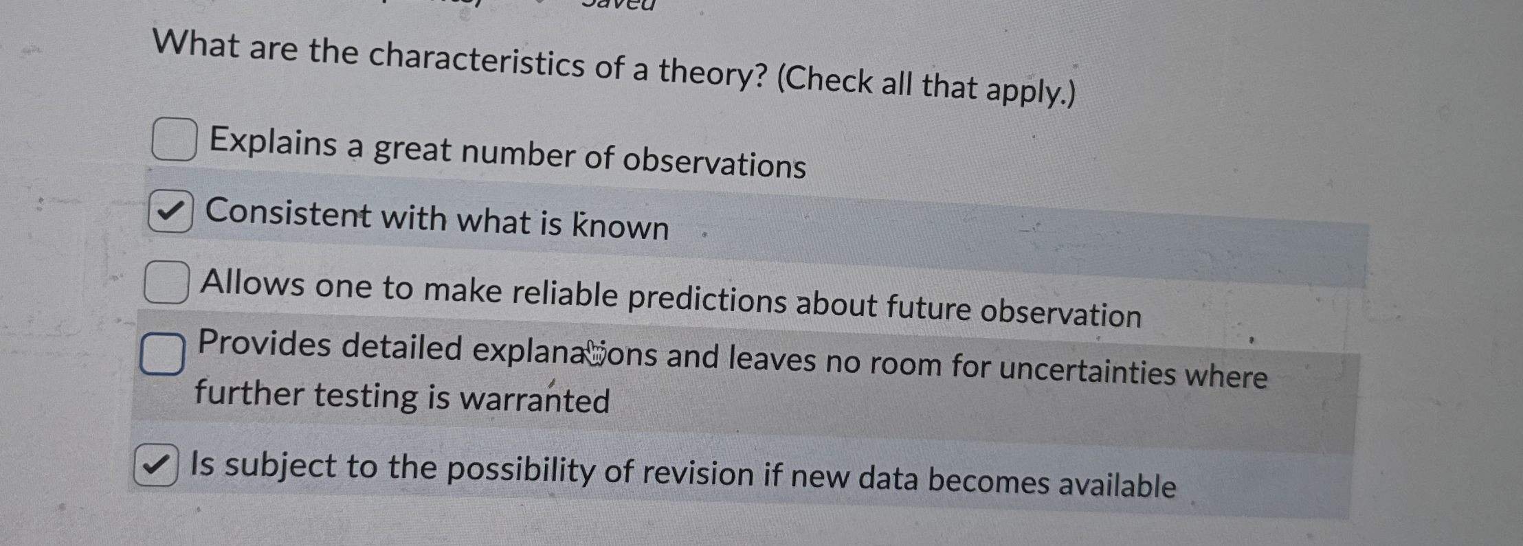 Solved What are the characteristics of a theory? (Check all | Chegg.com
