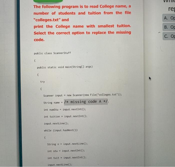 Solved re: A. OP The following program is to read College | Chegg.com