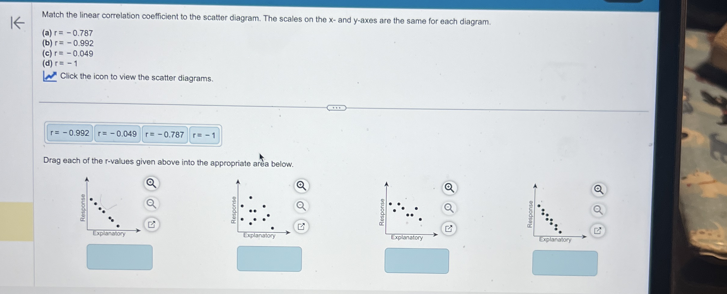 Solved Match the linear correlation coefficient to the | Chegg.com