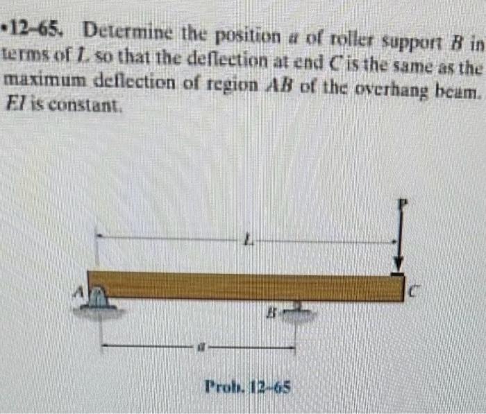 Solved -12-65, Determine the position a of roller support B | Chegg.com