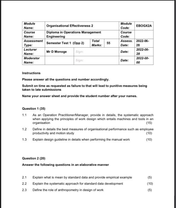 Solved Module Name: Course Name: Assessment Type: Lecturer | Chegg.com