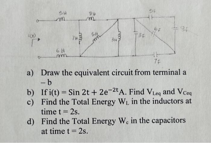 Solved A) Draw The Equivalent Circuit From Terminal A −b B) | Chegg.com ...