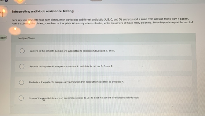 Solved Interpreting antibiotic resistance testing Let's say | Chegg.com