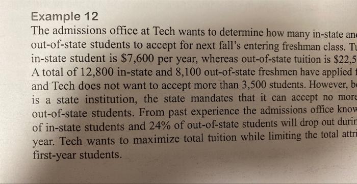Example 12 The admissions office at Tech wants to | Chegg.com
