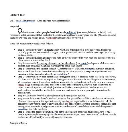 ITPB370-RISK W11-RISK Assignment Let's practice risk | Chegg.com