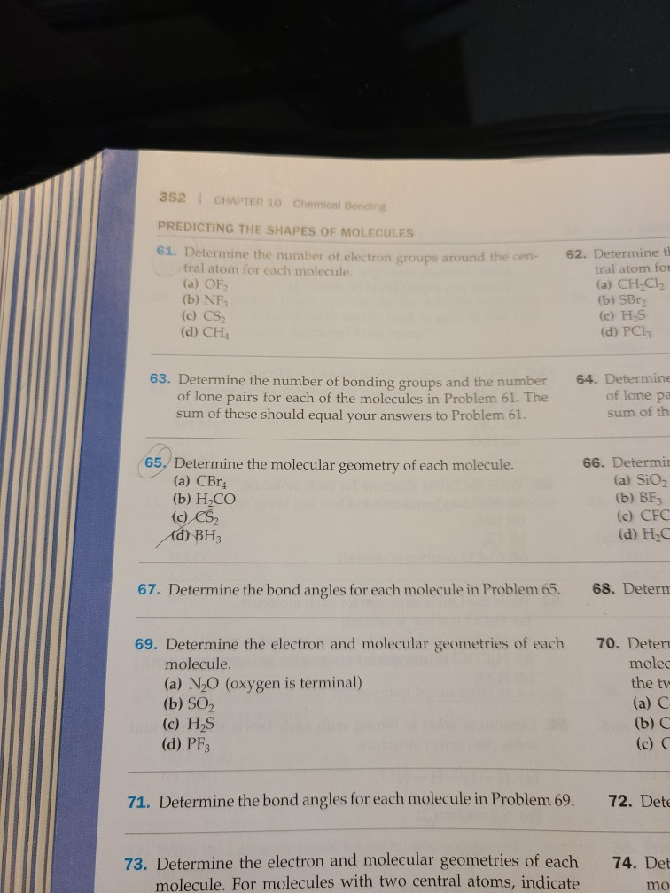 Solved 352 CHAPTER 10 Chemical Bonding PREDICTING THE SHAPES | Chegg.com
