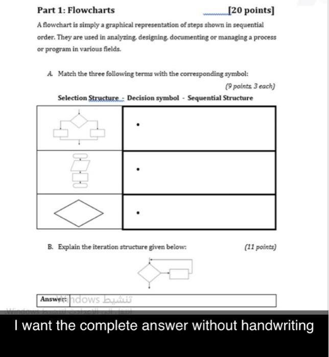 Solved Part 1: Flowcharts [20 points) A flowchart is simply | Chegg.com