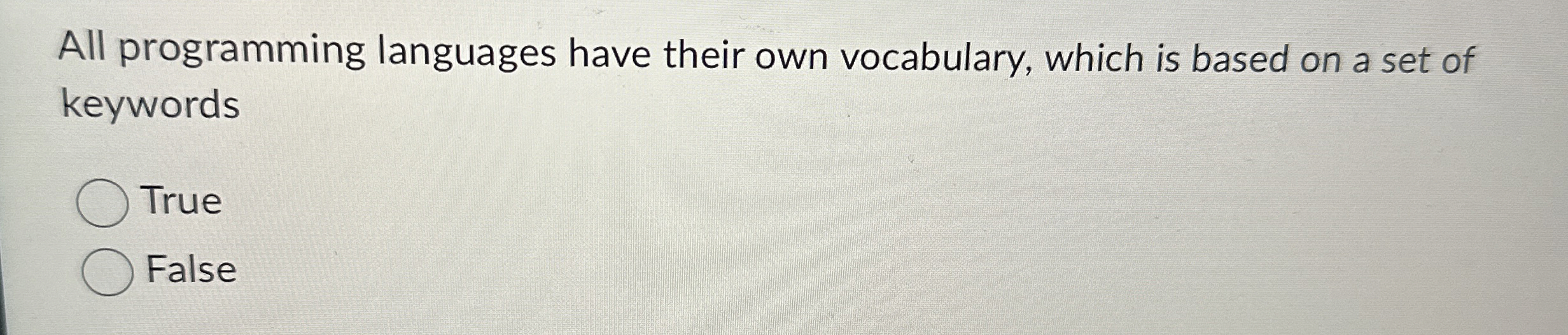 Solved All programming languages have their own vocabulary, | Chegg.com