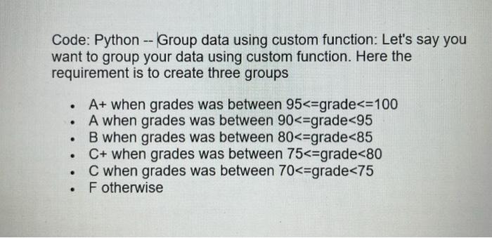 Solved Code: Python - Group data using custom function: | Chegg.com