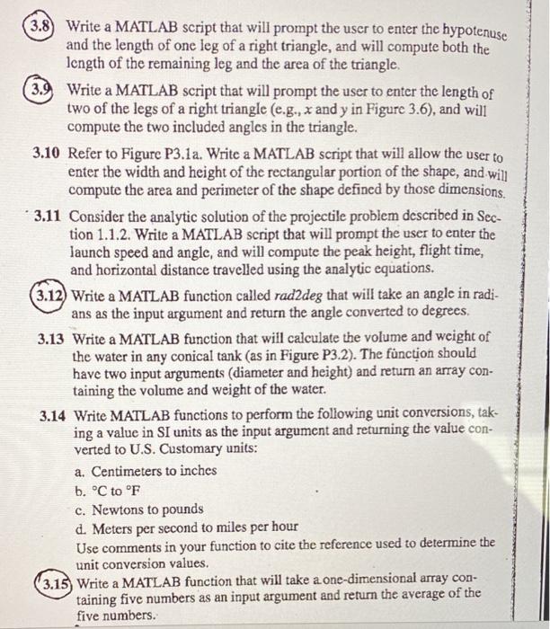 Solved (3.8Write a MATLAB script that will prompt the user | Chegg.com