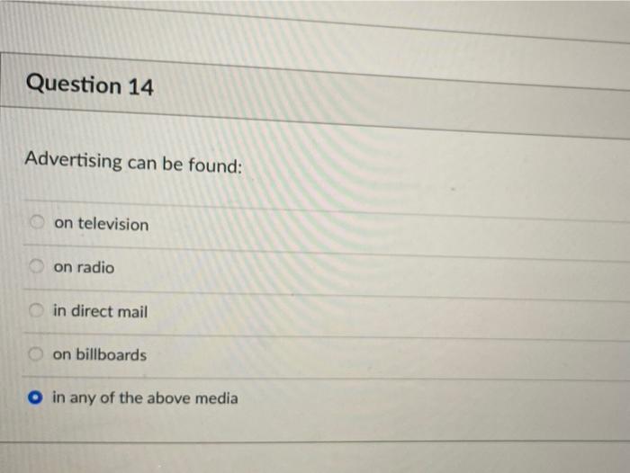 Solved Question 14 Advertising Can Be Found: On Television | Chegg.com