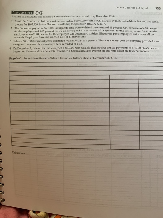 Solved Current Liabilities and Payroll 333 Exercise 11-16 O | Chegg.com