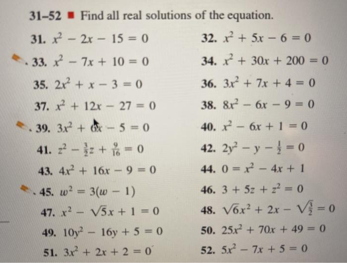 Solved 31-52 Find all real solutions of the equation. 31. x2 | Chegg.com