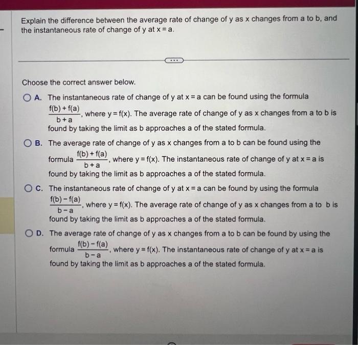 Solved Explain the difference between the average rate of | Chegg.com