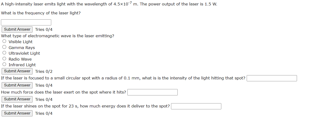 Solved A high-intensity laser emits light with the | Chegg.com