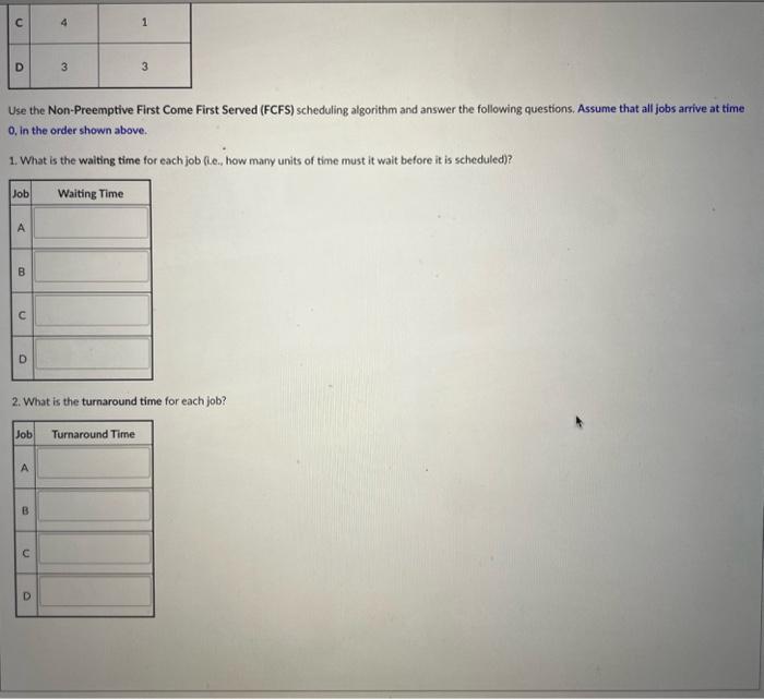 Use the Non-Preemptive First Come First Served (FCFS) scheduling algorithm and answer the following questions. Assume that al