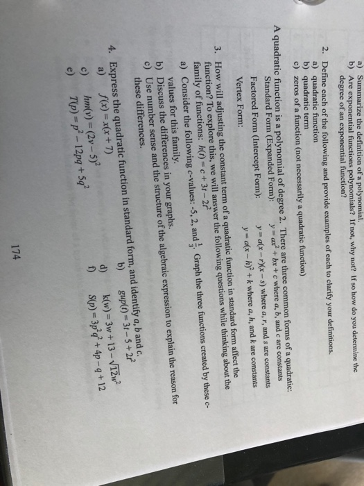 Solved A) Summarize The Definition Of A Polynomial. B) Are | Chegg.com