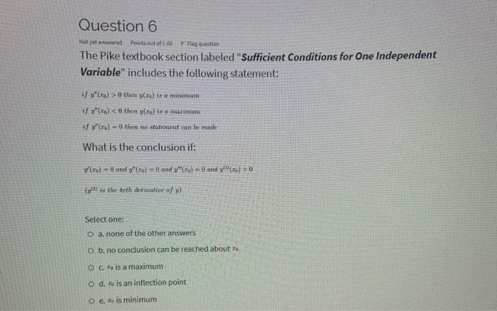Solved Question 6 Not yet answered Points out of 1.00 Flag | Chegg.com