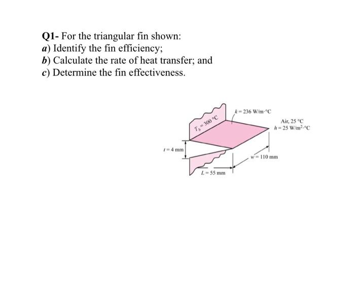 Solved Q1- For the triangular fin shown: a) Identify the fin 