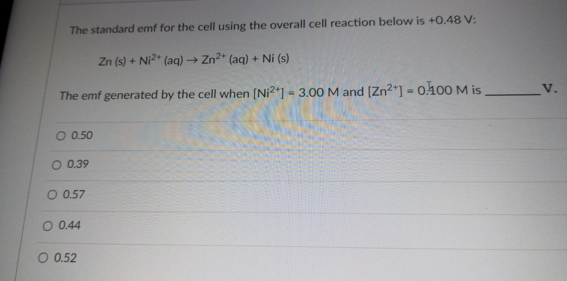 Solved The Standard Emf For The Cell Using The Overall Cell Chegg Solved The Standard Emf For The Cell Using The Overall Cell Chegg