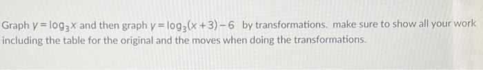 Solved Graph y=log3x and then graph y=log3(x+3)−6 by | Chegg.com