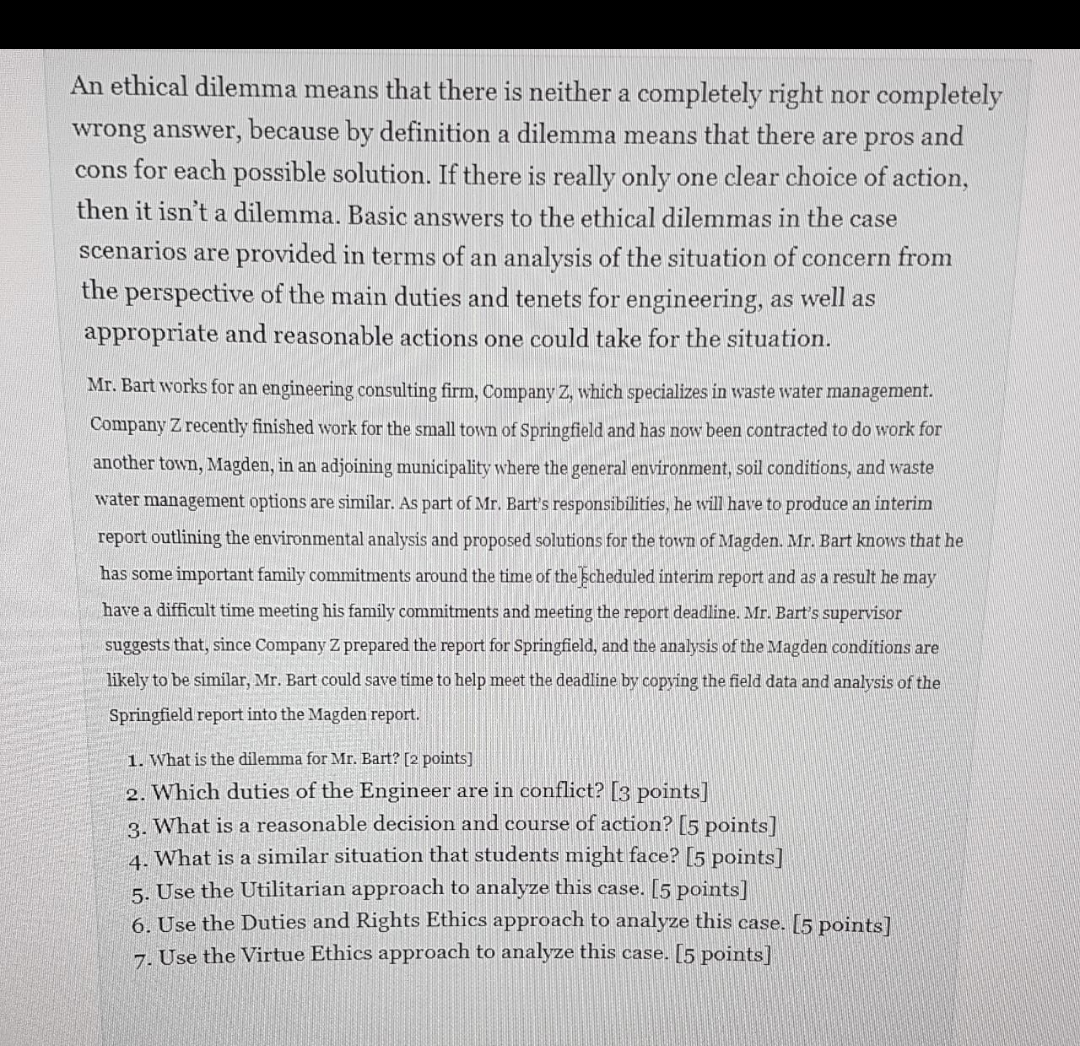 Solved An ethical dilemma means that there is neither a | Chegg.com