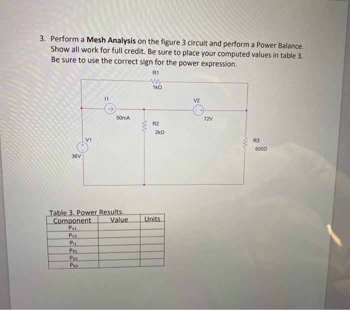 Solved 3. Perform a Mesh Analysis on the figure 3 circuit | Chegg.com