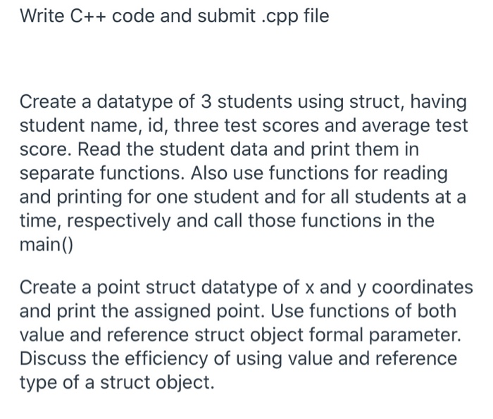 Solved Write C++ code and submit .cpp file Create a datatype | Chegg.com