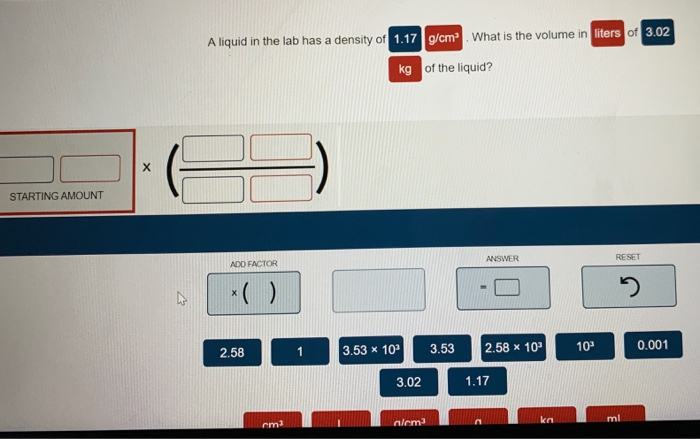 Solved A liquid in the lab has a density of 1.17 g/cm What | Chegg.com