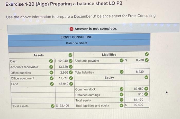 Exercise 1 20 Algo Preparing A Balance Sheet Lo P2