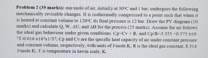 Solved Problem 2 (35 marks): one mole of air, initially at | Chegg.com