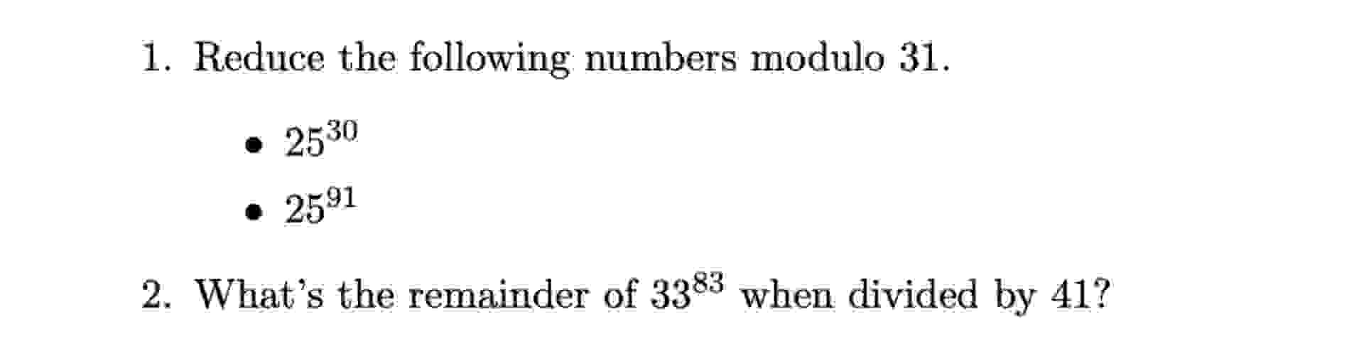 Reduce the following numbers modulo | Chegg.com