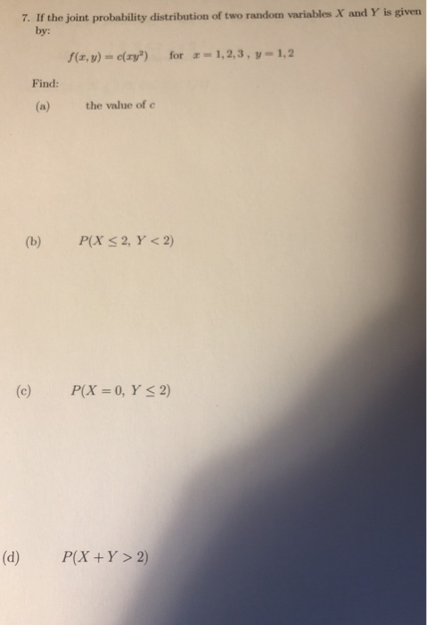Solved 7. If the joint probability distribution of two | Chegg.com
