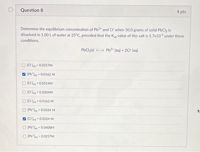 Solved Question 8 4 pts Determine the equilibrium | Chegg.com