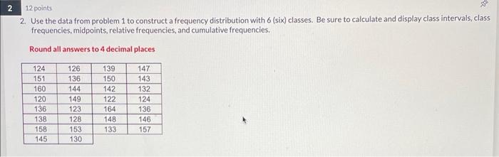 Solved 2. Use the data from problem 1 to construct a | Chegg.com
