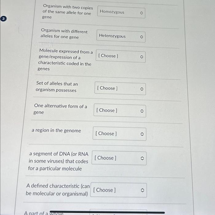 Solved 3 Organism with two copies of the same allele for one | Chegg.com