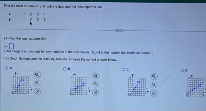 Solved Find the least squares line. Graph the data and the | Chegg.com