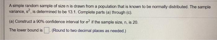 Solved A simple random sample of size n is drawn from a | Chegg.com