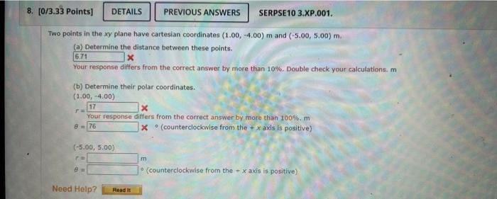 Solved Two points in the xy plane have cartesian coordinates | Chegg.com