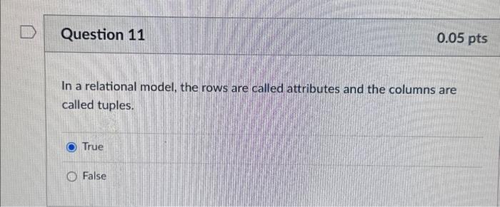 Solved Question 11 In a relational model, the rows are | Chegg.com