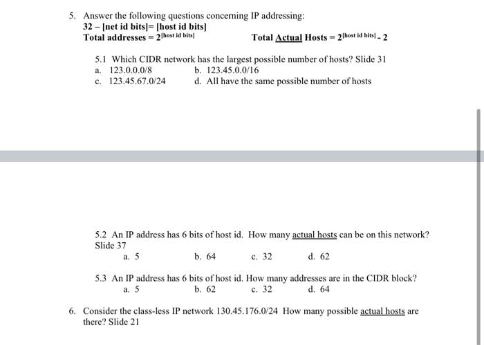 Solved 5. Answer the following questions concerning IP | Chegg.com