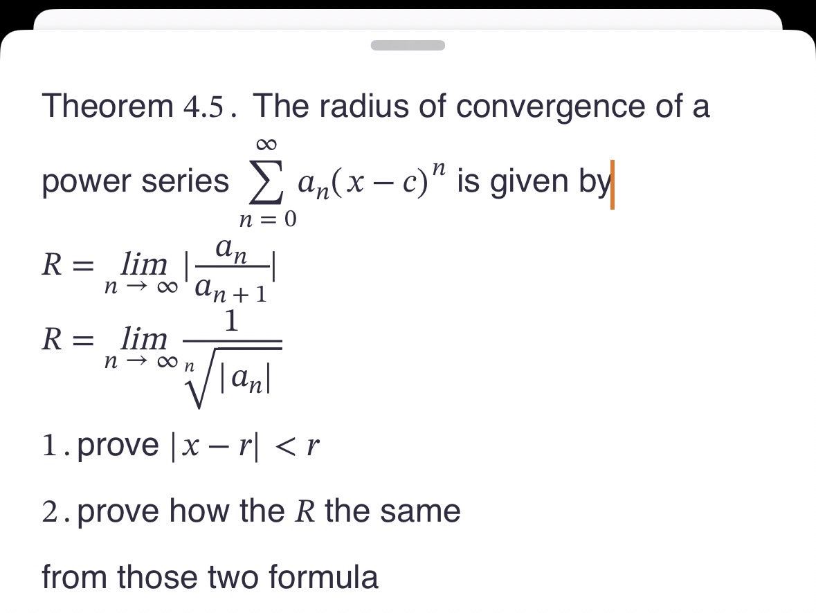 Solved Theorem 4.5. ﻿The radius of convergence of apower | Chegg.com