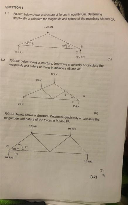 1,1 FIGURE below shows a structure of forces in | Chegg.com