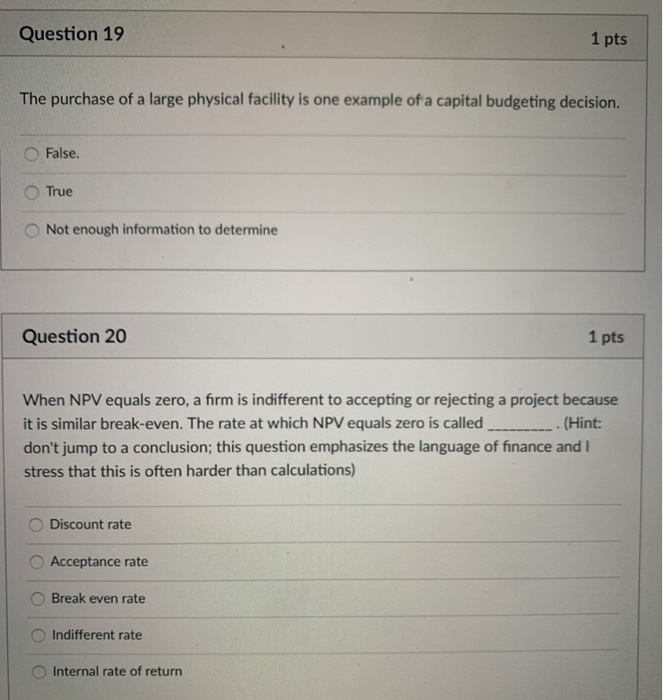 Solved Question 19 1 pts The purchase of a large physical | Chegg.com