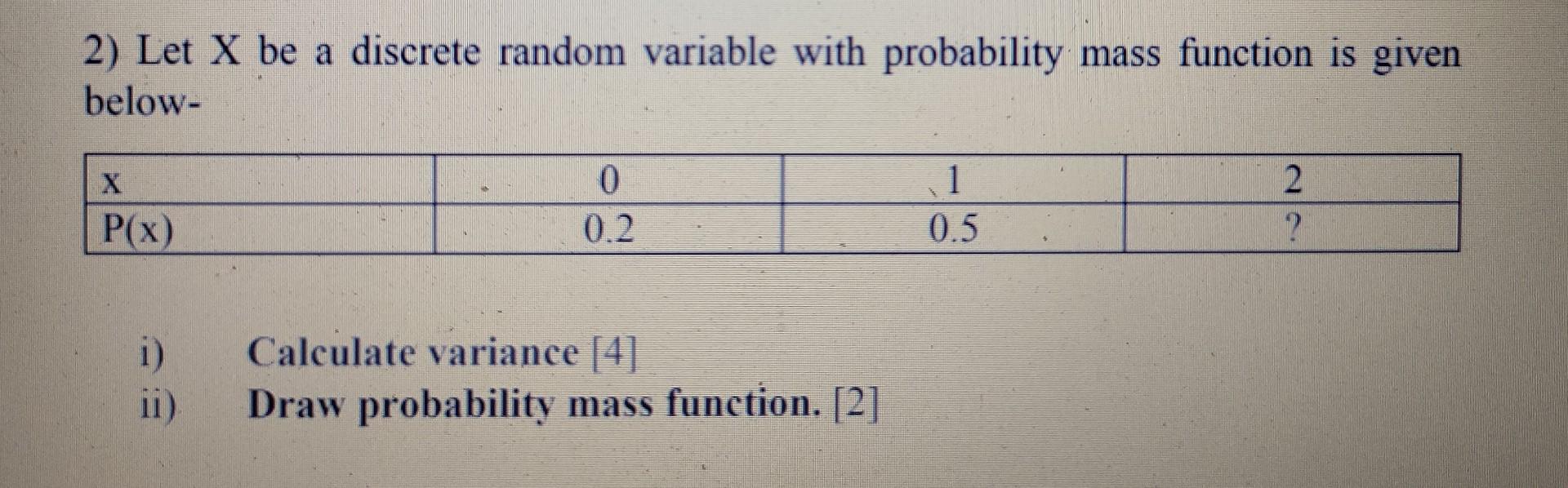 Solved 2) Let X be a discrete random variable with | Chegg.com