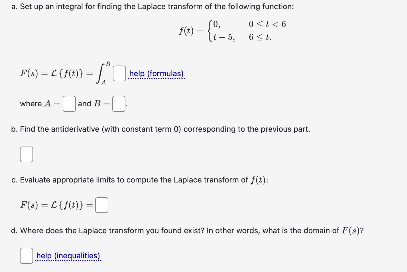 Solved a. ﻿Set up an integral for finding the Laplace | Chegg.com