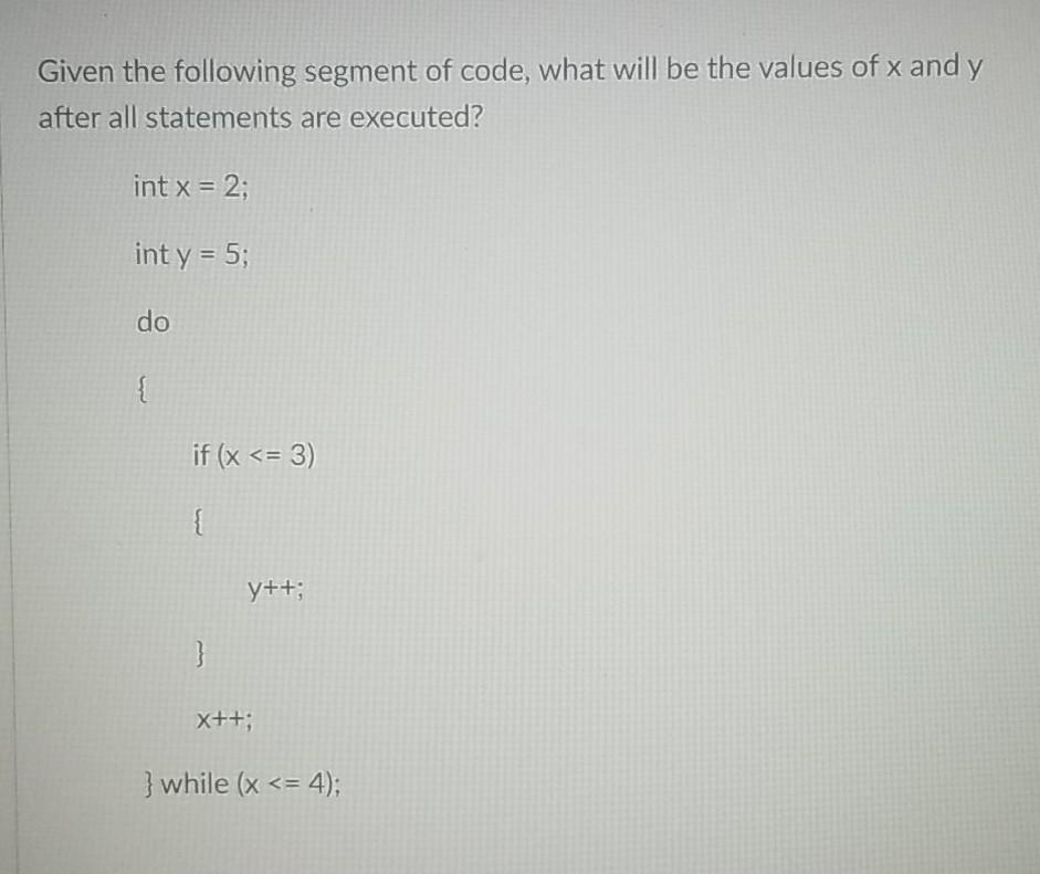 Solved Given the following segment of code, what will be the | Chegg.com