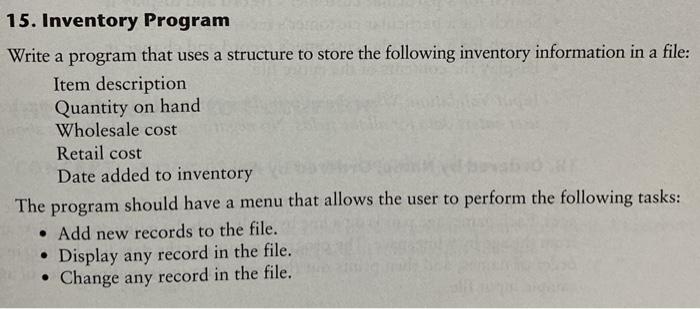 Solved 15. Inventory Program Write a program that uses a | Chegg.com