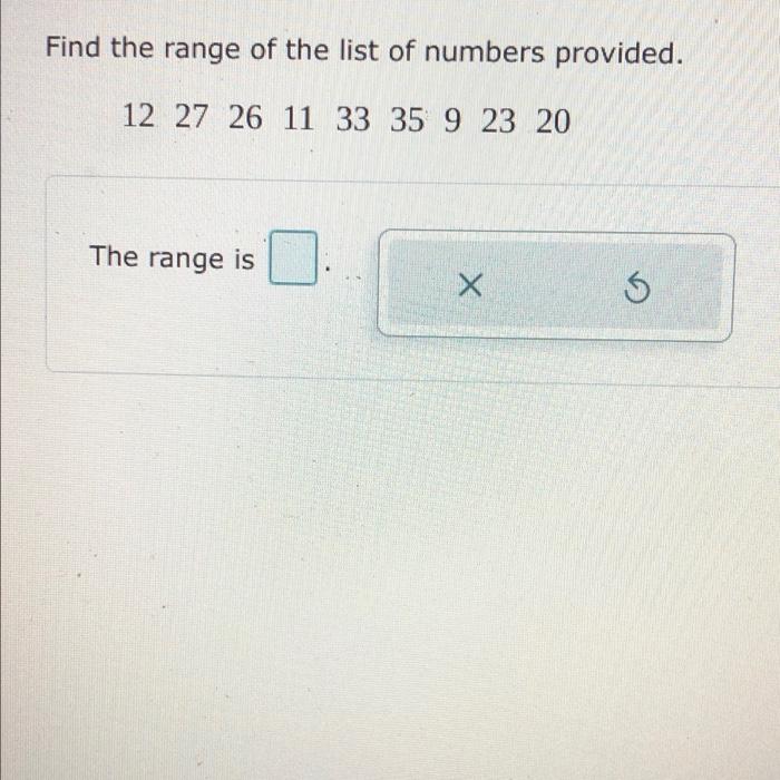 Solved Find the range of the list of numbers provided. 12 27 | Chegg.com